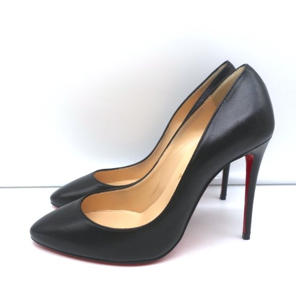CHRISTIAN LOUBOUTIN ELOISE 100 PUMPS BLACK LEATHER SIZE 36 ALMOND TOE HEELS - Picture 6 of 11